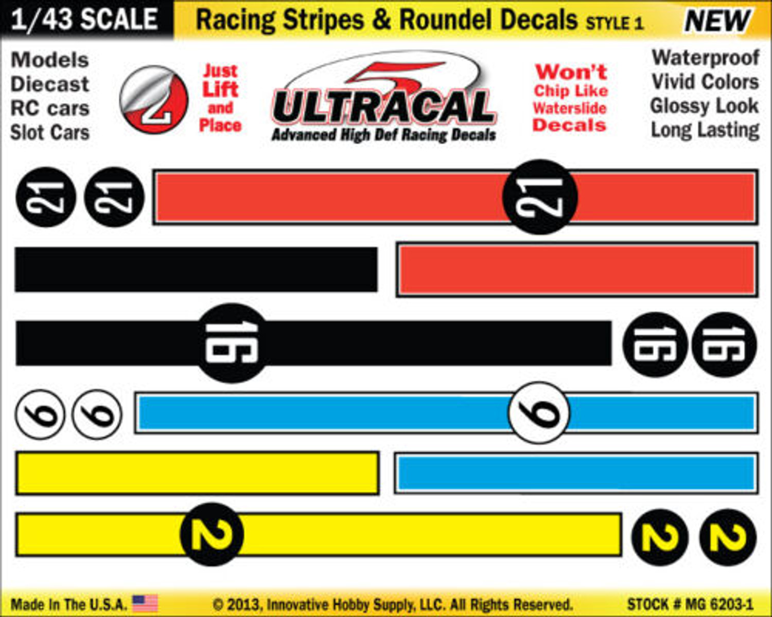 MG 6203-1 UltraCal Stripes & Roundel Decals Style 1 1:43 Scale