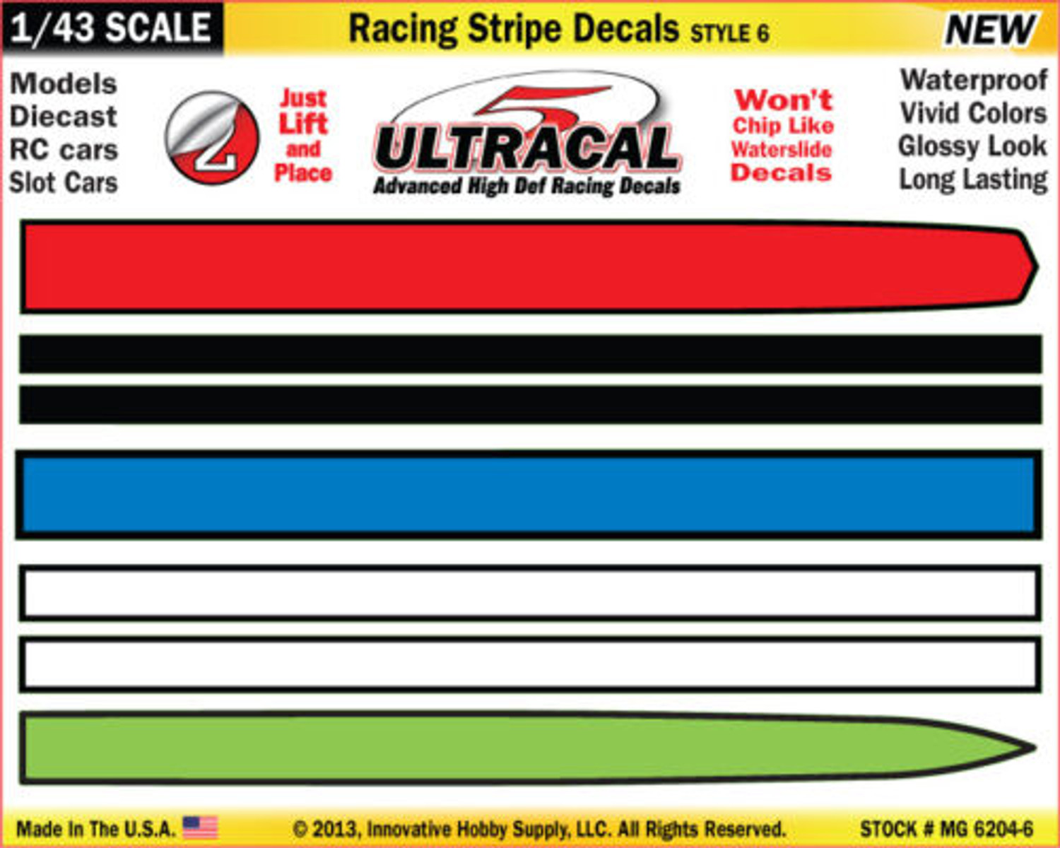 MG 6204-6 UltraCal Racing Stripe Decals Style 6 1:43 Scale