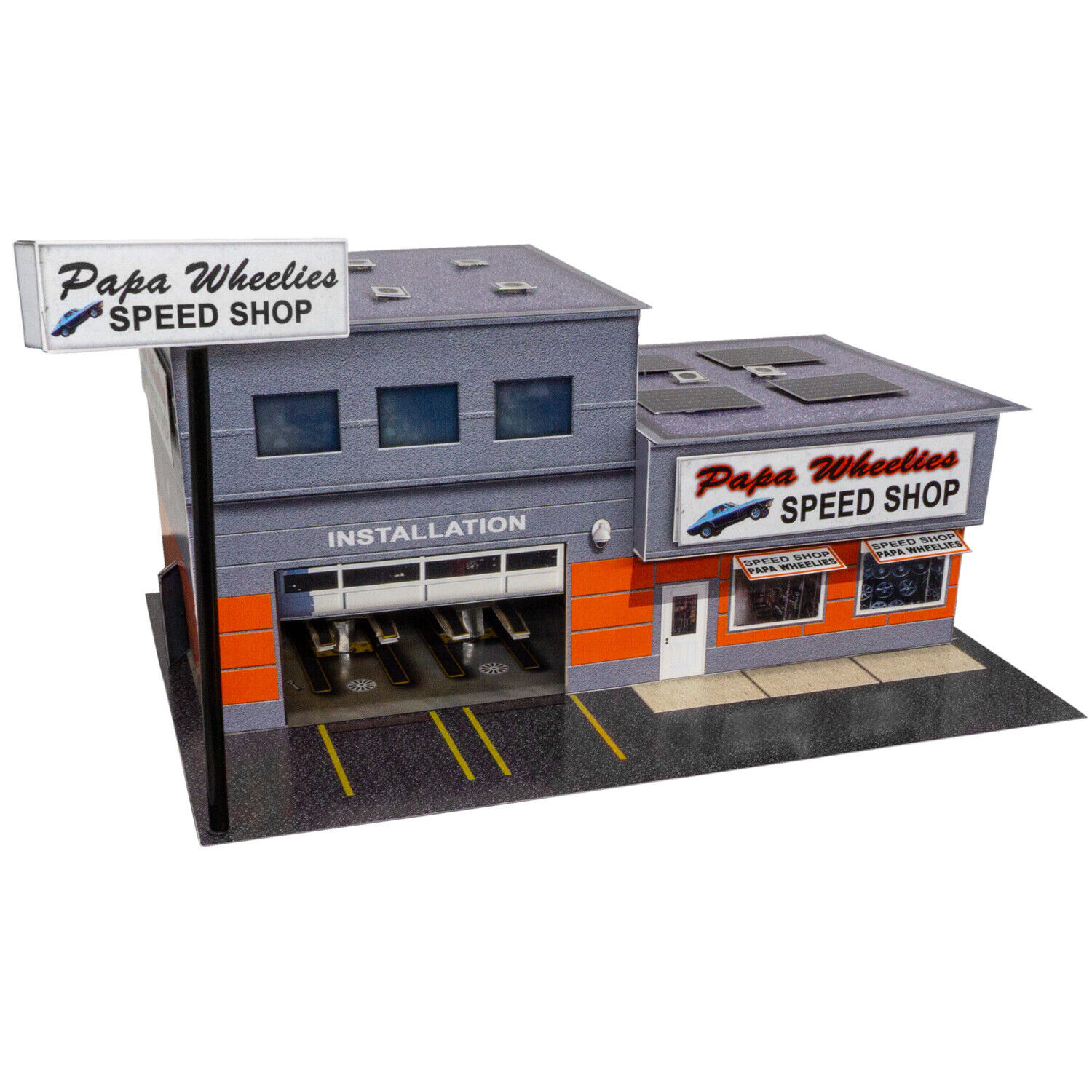 BK 6451 1:64 Scale "Papa Wheelies Speed Shop" Photo Real Scale Building Kit