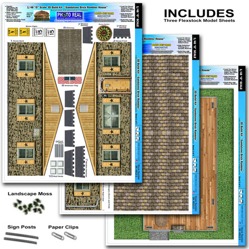 BK 4812 1:48 Scale "Sandstone Brick Rambler House" Photo Real Scale Building Kit