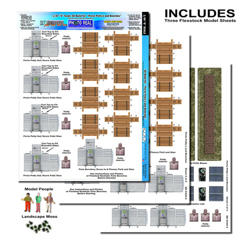 BK 6430 1/64 Scale Slot Car Photo Real "Porta Potty's, Park Benches, Trash Cans"