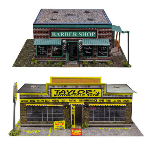 BK 8704 1:87 Scale "Motorcycle Shop  &  Barber Shop" Photo Real Scale Building Kit