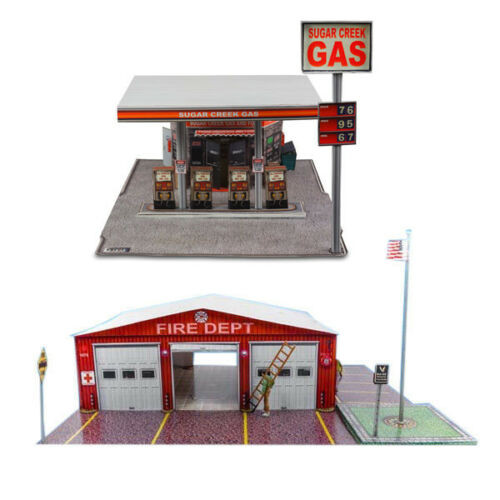 BK 8711 1:87 Scale "Gas Station & Fire Department" Photo Real Scale Building Kit