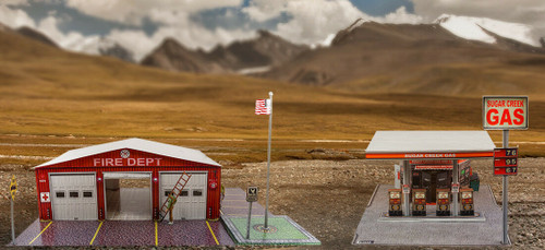 BK 8711 1:87 Scale "Gas Station & Fire Department" Photo Real Scale Building Kit