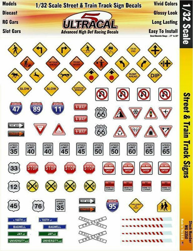 MG 3350 Ultracal Street and Train Track Sign Decals for 1:32 Scale Applications