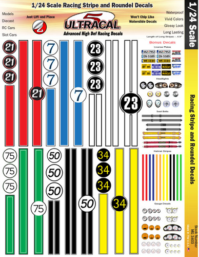 MG 3403 Ultracal Racing Stripe and Roundel Decals for 1:24 Scale Applications