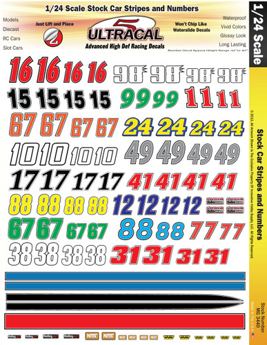 MG 3440 Utracal - Stock Car Numbers - High Definition Racing Decals for 1:24 scale