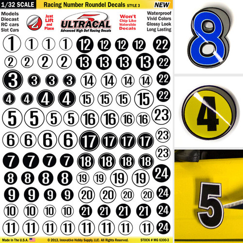 MG 6300-3 Ultracal Racing Number Roundel Decals Style 3