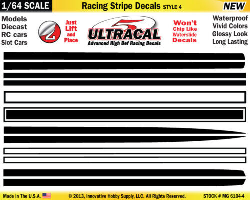MG 6104-4 UltraCal Racing Stripe Decals Style 4 Black White Stripe 1:64 Scale