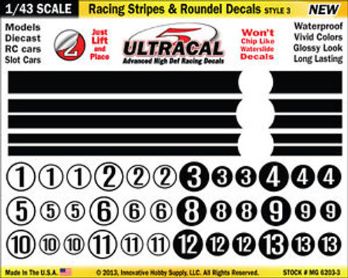 MG 6203-3 UltraCal Stripes & Roundel Decals Style 3 1:43 Scale