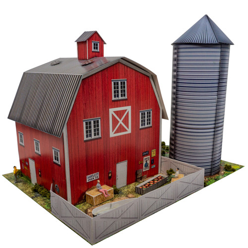 BK 6455 1:64 Scale "Red Barn and Silo" Photo Real Scale Building Kit