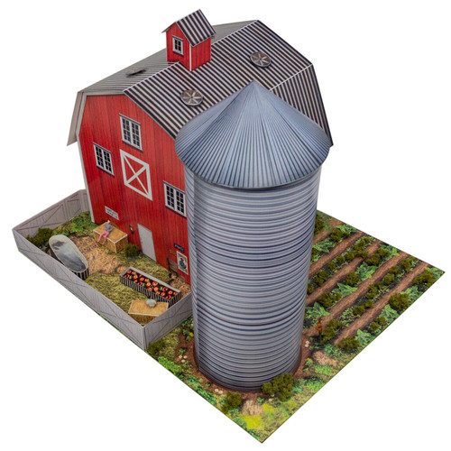 BK 6455 1:64 Scale "Red Barn and Silo" Photo Real Scale Building Kit