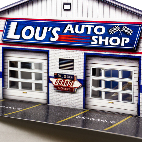 BK 6458 1:64 Scale "Lou's Auto Shop" Photo Real Scale Building Kit
