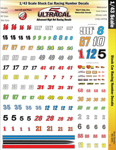 MG 3240 Ultracal Racing Stock Car Racing Number Decals 1:43 Scale for ...