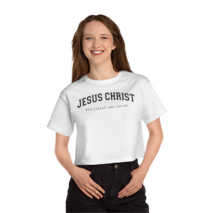 Jesus Christ Our Leader and Savior College Letterman Champion Women's Heritage Cropped T-Shirt