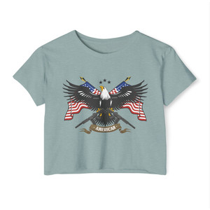 Women's American Eagle Crop Top — Patriotic Flags Guns 4th of July Festival Tee