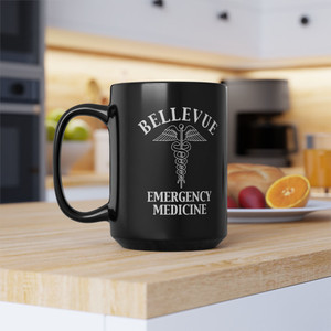 Bellevue Emergency Medicine Hospital Black Coffee Mug – Caduceus Nurse Doctor Gift Cup (11oz & 15oz)