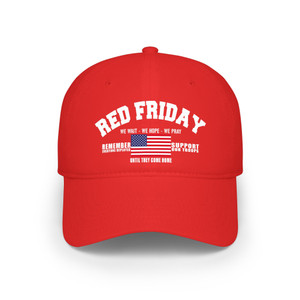 RED Remember Everyone Deployed USA Patriotic Military USA Flag Tribute Low Profile Cap Baseball Hat — "We Wait We Hope We Pray"