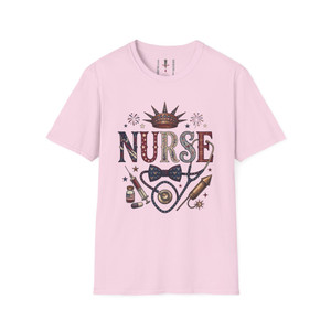 Nurse Crown Stethoscope Softstyle T‑Shirt — Retro Floral Nursing Tee