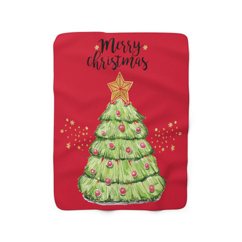 Merry Christmas Tree Xmas Red Sherpa Fleece Blanket