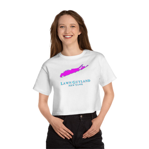 Lawn Guyland New Yawk Long Island New York Turquoise Magenta Champion Women's Heritage Cropped T-Shirt