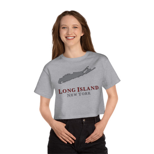 Long Island New York Red Grey Champion Women's Heritage Cropped T-Shirt