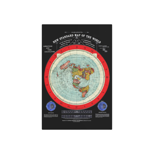 Gleason's 1892 New Standard Map of the World Flat Earth Black Metal Art Sign