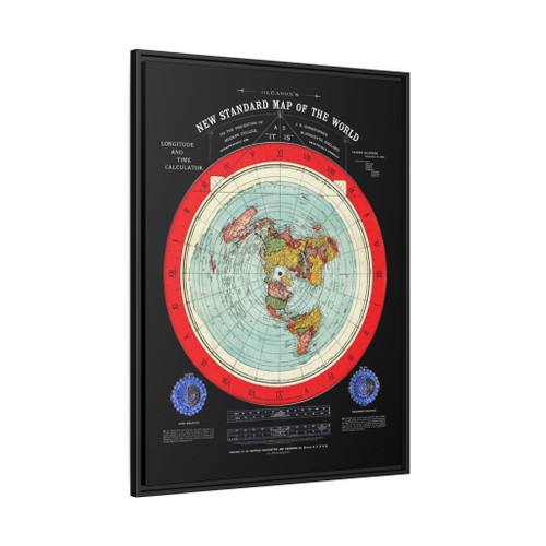 Gleason's 1892 New Standard Map of the World Flat Earth Black Gallery Canvas Wraps, Vertical Frame