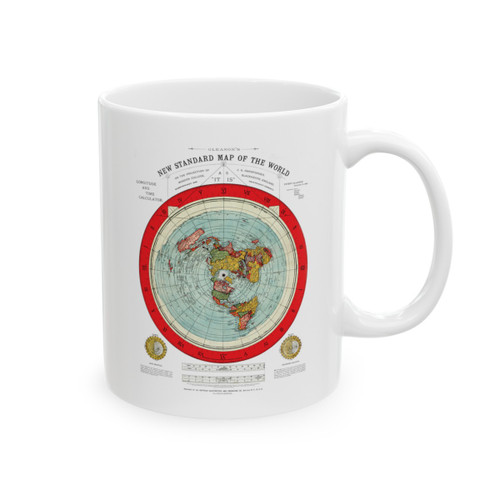 Gleason's 1892 New Standard Map of the World Flat Earth White Ceramic Mug, (11oz, 15oz)