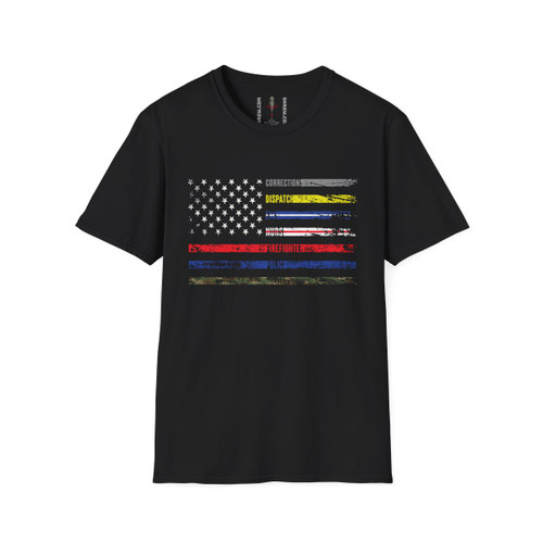 First Responder USA Flag Corrections Dispatch EMS Nurse Firefighter Police Military Unisex Softstyle T-Shirt