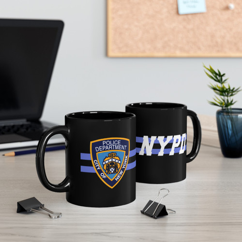 NYPD Stripe Police Department City of New York Black Mug (11oz, 15oz)