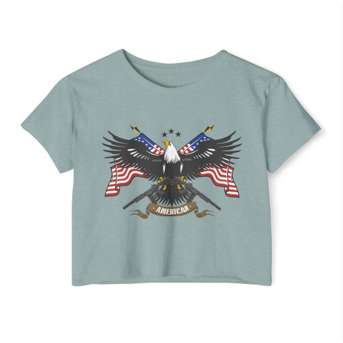 Women's American Eagle Crop Top — Patriotic Flags Guns 4th of July Festival Tee