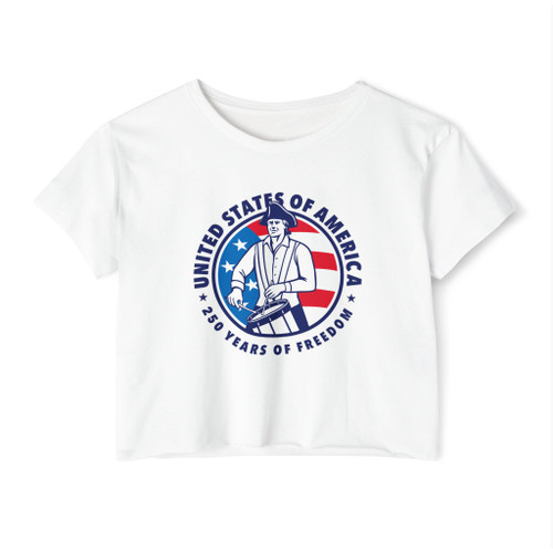 USA 250 Years of Freedom Crop Top T-Shirt — United States of America USA Flag Patriotic Festival Tee