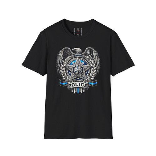 Police Badge Shield Star Eagle Softstyle T-Shirt - Thin Blue Line Memorial Law Enforcement Tee
