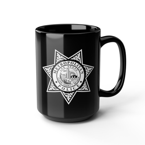 Las Vegas Police Badge Black Mug — Retro Law Enforcement Star Coffee Cup 11oz 15oz