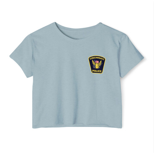 Cincinnati Police Patch Chest Crop Top T-Shirt - Law Enforcement Emblem Women's Festival Tee