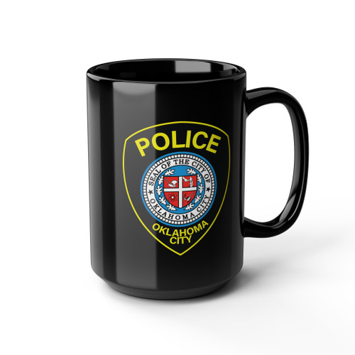 Oklahoma City Police Patch Black Mug - Law Enforcement Small Emblem Cup 11oz 15oz