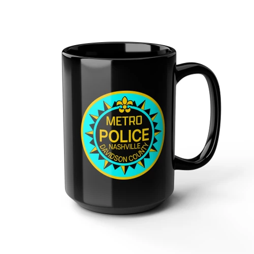 Nashville Tennessee Metro Police Patch Black Coffee Mug - Law Enforcement Small Emblem Cup 11oz 15oz Davidson County