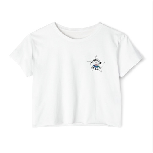 Chicago Illinois Police Shield Crop Top T-Shirt - Law Enforcement Small Chest Badge Emblem Women's Festival Tee
