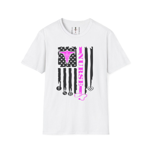 Nurse Caduceus Logo Stethoscope & USA Flag Softstyle T‑Shirt — Retro Icon Nursing Tee
