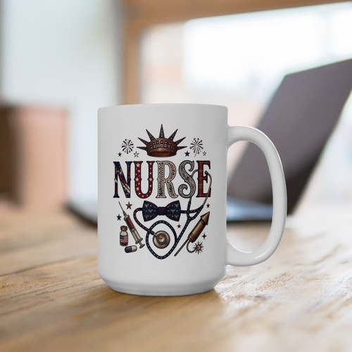 Nurse Crown Stethoscope White Coffee Mug — Retro Floral Nursing Cup 11oz 15oz