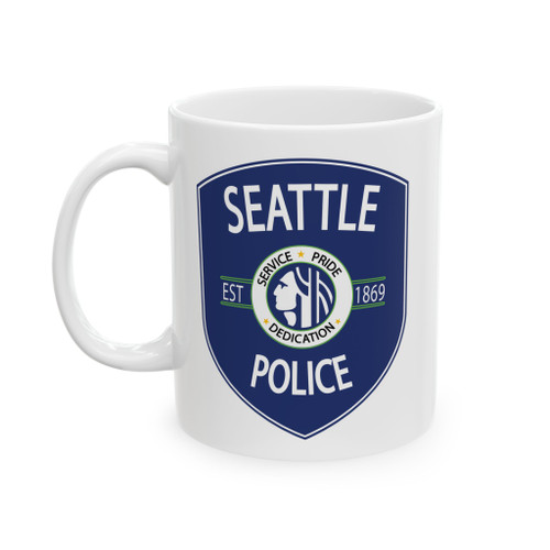 Seattle Washington Police Patch White Coffee Mug - Law Enforcement Emblem Cup 11oz 15oz