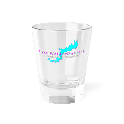 Lake Wallenpaupack Pocono Mountains PA Map 1.5oz Shot Glass - Turquoise Lake Silhouette Magenta Souvenir