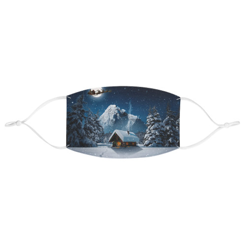 Christmas Santa Clause Sleigh Reindeer Snow Log Cabin Snow Moon Scene Fabric Face Mask