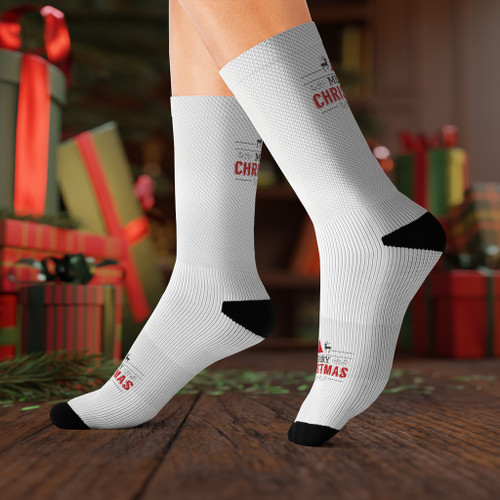 Merry Christmas Tree Reindeer Deer White Sublimation Socks