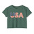 USA Flag Grunge Graphic Crop Top T-Shirt – Patriotic American Stars & Stripes Women's Festival Tee United States of America
