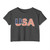 USA Flag Grunge Graphic Crop Top T-Shirt – Patriotic American Stars & Stripes Women's Festival Tee United States of America
