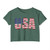 USA Flag Graphic Crop Top T-Shirt – Patriotic American Stars & Stripes Women's Festival Tee United States of America