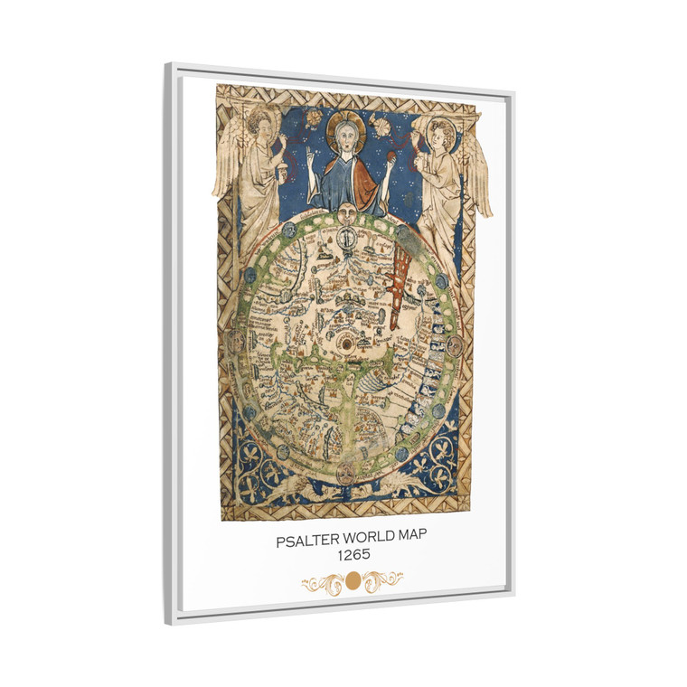 PSalter World Map 1265 Flat Earth White Gallery Canvas Wraps, Vertical Frame