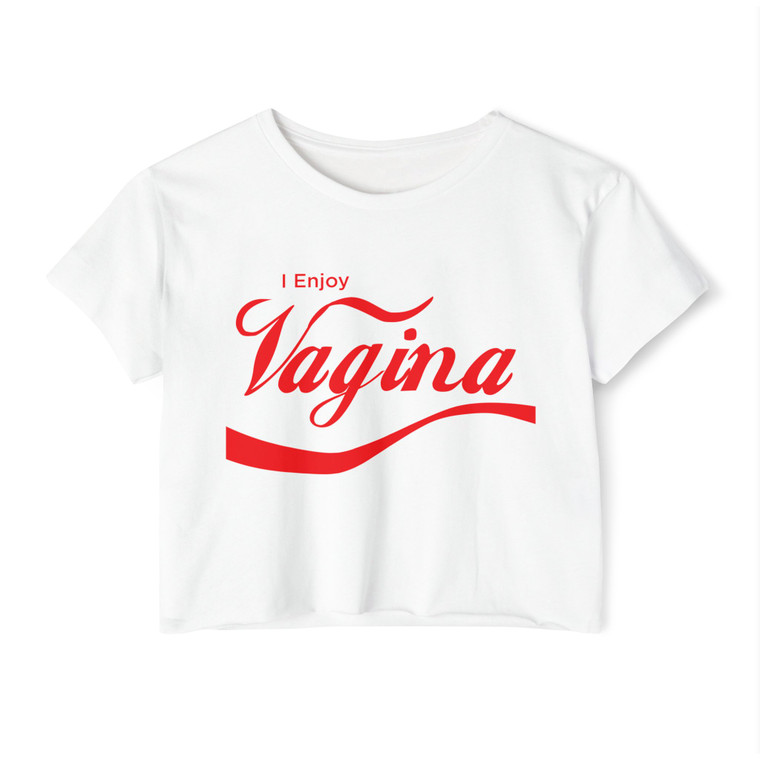 I Enjoy Vagina — Parody Humor Novelty Retro Script Crop Top Festival Tee